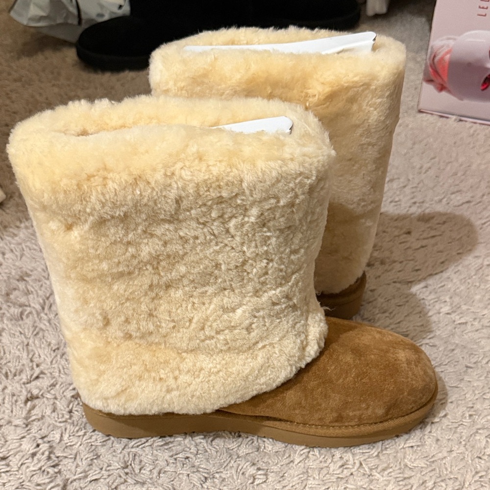 UGG Cream Shearling Boots with Tan Sole